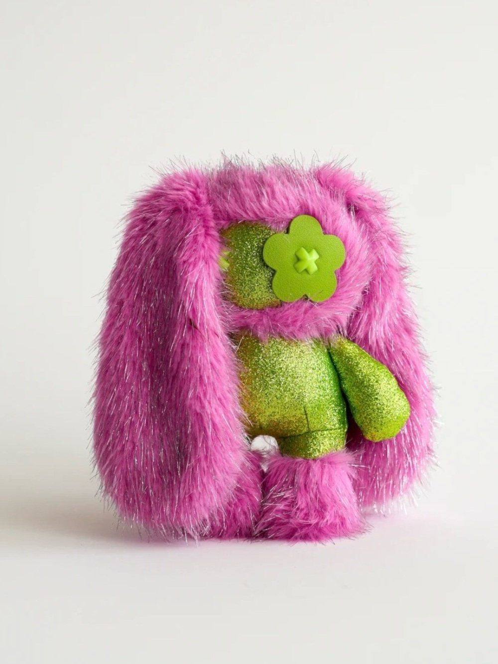 Cj hendry juju pink  Furry  Plush Keychain with Green Glitter Accent